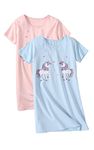 BANGSAUR Girls' Nightgown Cotton Sleepshirts, Heart Print Princess Nightdress, 2-Pack Nightwear for Girls 3-12 Years(Unicorn,10-12Years)