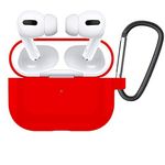 Case Compatible AirPods PRO Case Cover [Front LED Visible] with Carabiner Protective Silicone Cover and Skin Compatible with Apple AirPods PRO Charging Case (Red)