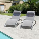 Domi Pool Lounge Chairs Set of 2, Aluminum Adjustable Outdoor Chaise Lounge, All Weather Poolside Chairs for Deck Lawn Poolside, Textilene (Gray)