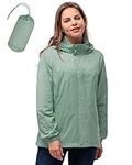 33,000ft Women's Lightweight Rain Jackets Hooded Breathable Packable Running Raincoats Active Trench Windbreaker with Hideaway Hood for Cycling Hiking (Ice Green-3XL/UK 20-22)