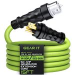 GEARit 50-Amp Generator Extension Cord (15 Ft) Inline NEMA 14-50P to SS2-50R Twist Lock Connector STW 6/3+8/1 AWG 125/250V for 50A Power Inlet Box, RV Camper, Generator to House - 15 feet