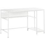 HOMCOM Computer Desk with Storage, 120 x 60cm Home Office Desk with 2 Shelves and Steel Frame, Writing Table for Living Room, Study, White