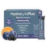 HydraLyte Plus Immunity - Electrolytes + Vitamin C Powder + Elderberry (Sambucus Nigra 35:1 Concentrated Black Elderberry Powder) + Zinc - Daily Hydration Powder With Immune Support for Ages 19+