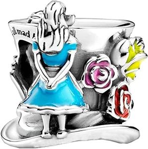 Alice in Wonderland & The Mad Hatter's Tea Party Charm 925 Sterling Silver Pendant Charm Compatible with Pandora Charms,and Many Other UK Charm Bracelets., Metal