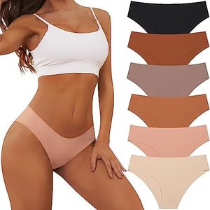 Adorel Bragas Sin Costuras Slips Braguitas Cómodas para Mujer Pack de 6 Negro Color Piel M