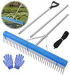 Floating Weed Lake Rake, 36" Aluminum Landscape Rake with Adjustable Handle, 33FT Rope & Float, Weed & Algae Removal of Leaves, Floating Scum, Multifunctional Detachable Aquatic Weed Rake with Gloves