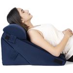 FOVERA Wedge Pillow Memory Foam with Head Rest, Adjustable Wedge Cushion for Back Support, Acid Reflux, Leg Elevator, Pregnancy, GERD, Snoring (Navy Blue, 22 x 22 x 12 Inch)