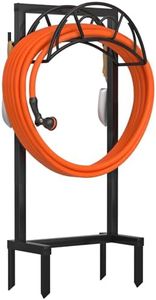 VyGrow Garden Hose Holder, Freestanding Heavy Duty Water Hose Holder for Outside, Upgraded Metal Hose Stand with 4 Spikes, Detachable Garden Hose Storage Hose Reel Rack, Black