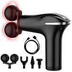 Handheld Massage Gun Deep Tissue Double Heads, Portable Muscle Percussion Massager with 6 Speeds Quiet Muscle Therapy Massager for Athletes Workout Shoulder Body Relax Pain Relief (Double Heads-Black)