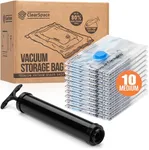 ClearSpace Vacuum Storage Bags, Space Saver Bags – 10 Medium Vacuum Seal Bags for Clothing, Blanket Storage, Clothes Storage – Vacuum Sealer Bags, Storage Bags or Travel Bags, Hand Pump Included