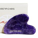 Rena Chris Gua Sha Facial Tools, Natural Jade Stone Guasha, Manual Massage Sticks for Jawline Sculpting and Puffiness Reducing, Gua Sha Scraping Massage Tool, Skin-Care Tool (Purple)