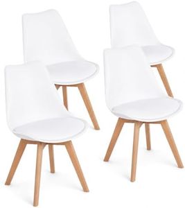 EGGREE Esszimmerstühle 4er Set Nordische Stühle Moderne Küchenstühle mit Massivholzbeinen und Kunstlederpolsterung Bequeme Stühle für Esszimmer Küche Wohnzimmer Büro Weiß