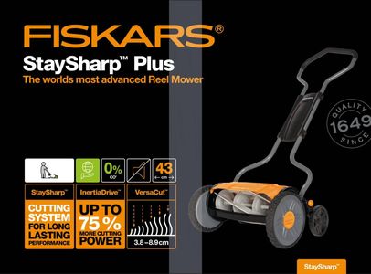 Fiskars StaySharp Plus Reel Mower – 43cm Blade-Free Cylinder Lawnmower