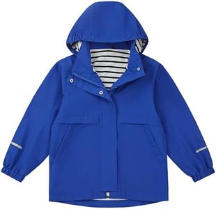 EIGIOO Boys Girls Waterproof Hooded Jackets Lightweight Soft Lining Kids Windbreaker Rain Coats 8-9 Years Blue