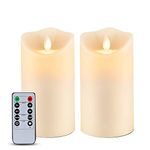 Homemory 6" x 3.25" Outdoor Waterproof Flameless Candles, Battery Operated Candles with Remote and Timers, Flickering LED Candles, Won't Melt, Ivory Frosted Plastic, Set of 2