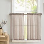 TOPICK Kitchen Curtains 24 Inch Drop Linen Cafe Curtains Half Flax Lightfiltering Tiers Small Window Solid Pattern Short Rustic Style Curtains Rod Pocket for Basement Laundry Room 2 Panels Taupe