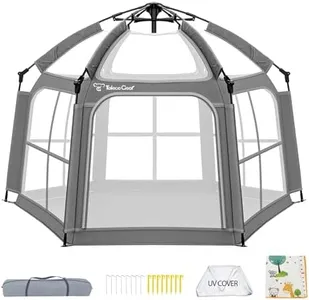 Baby Playpen with Canopy, Portable Indoor & Outdoor for Baby and Toddler, Foldable Pop up Playpen with Mat, Play Yard with Travel Bag, 6 Ground Stakes, 6 Sand Stakes