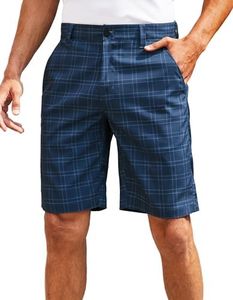 PULI Hybrid Shorts Men Golf Hiking Lightweight Stretch Summer Beach Fishing Outdoor with Pockets Grid Blue 38