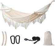 SXSEAGLE Hammock Boho Hammock Deluxe Double Hammocks hamacas para Patio 2 Person Portable Hammock with Carry Bag Perfect for Camping Patio, Porch, Bedroom, Yard, Beach, Indoor, Outdoor (Beige)