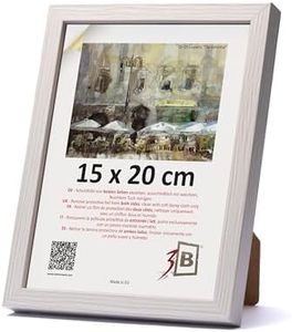 3-B Marco de Foto MEGA - blanco con grano de madera óptico - 15x20 cm - marco para fotos de madera con cristal acrílico