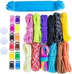 Paracord Parachute Cord Jig Bracelet Loom-Plastic Wristband Maker Paracord Brading Weaving Tool-DIY Craft Kit 12 Rainbow Color Cord & Buckles-Suctions to Table-Great for Beginner,Intermediate,Advanced