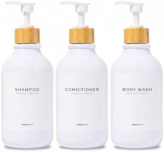 MaisoNovo Refillable Shampoo and Conditioner Bottles | 16.9 fl oz Set of 3 White Plastic Bottles White Bamboo Pumps