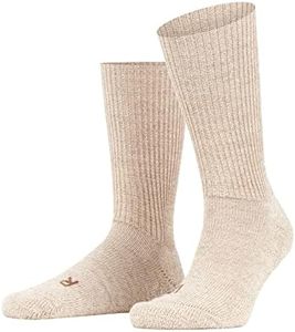 FALKE Unisex Walkie Ergo Socks, Crew Length, Thick Sole, Hiking Sock, Breathable, Moisture-Wicking, Merino Wool, Beige (Sand Melange 4490), 5-6, 1 Pair