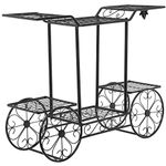 MyGift Elegant European Style Cart Design 6 Tier Black Metal Planter/Flower Pot Holder Display Rack Stand