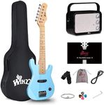 WINZZ 30 Inch Kids Electric Guitar Kit, Beginner Mini Electric Guitar with Amp, Case, Extra Strings, Picks, Strap, Cable and Wrench, Light Blue