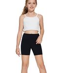 DEVOROPA Girls 5" Spandex Volleyball Shorts Stretch Youth Athletic Gymnastics Shorts Kid Yoga Dance Compression Shorts Pocket Black X-Large