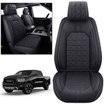 YIERTAI for Dodge RAM Seat Covers Fit 2009-2023 2024 2025 1500/2500/3500HD Crew Double Quad Rebel Cab Laramie Tradesman Waterproof Leather Truck Seat Protectors(2 PCS Front/Black)