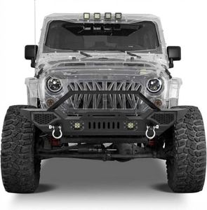 Garvee Front Bumper Compatible with Wrangler JK/JKU 2007-2018 (2/4 Doors), Full Width Off-Road Rock Crawler Bumper with 2 x LED Lights, Heavy Duty Steel