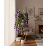 Kayra Decor Artificial Wisteria Plant with Pot, 5 Feet Tall – Lifelike Hanging Purple Wisteria Flowers Tree for Home Decor, Big Artificial Plants for Home, Office & Wedding Decoration