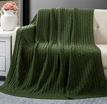 RUDONG M Forest Green Cotton Cable Knit Throw Blanket, Cozy Warm Knitted Couch Cover Blankets, 50 x 60 Inch