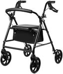 LIVINGbasics Folding Walker with Seat,4-Wheels Rollator with Under-Seat Storage Bag, Adjustable Handle Height,Supports up to 300 lbs-Black