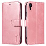 LOLFZ Wallet Case for iPhone XR, Vintage Leather Book Case with Card Holder Kickstand Magnetic Closure Flip Case Cover for iPhone XR - Rose Gold