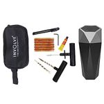 INVOLVE 9 in 1 Universal Tubeless Tire Puncture Kit Emergency Flat Tire Repair Kit Tool with Involve Diamond Shape Car Dustbin-Silver (Storage Bag) for Car, Bike, SUV, & Motorcycle|Involve Accessories