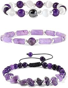 Risyfjew Amethyst Bracelets for Women Natural Stone Healing Beaded Bracelet Stress Anxiety Relief Moonstone Stretch Jewelry Gift for Women