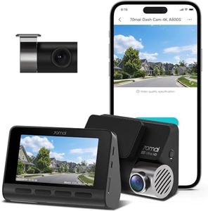 70mai A800S True 4K Dual Channel Car Dash Camera, 2160P Front & 1080P Rear, Built-in GPS Logger, IMX415 Sensor, ADAS, F1.8, 140° 7G Lens, 3D-DNR, 5GHz WiFi, Optional Parking Mode, Upto 128GB Supported