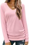 Zeagoo Womens Pink T Shirt Long Sleeve Shirt Lightweight Casual V Neck Tops Basic Tee Blouses XL