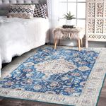 GAOMON Area Rug 9x12 Washable Rug Bohemian Vintage Rug Large Living Room Rugs for Bedroom Vintage Floor Cover Traditional Rug Foldable Rug Floral Rugs,Blue 9x12