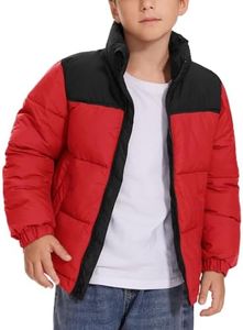 Flygo Boys Girls Puffer Jacket Kids Winter Coat Water-Resistant Warm Colorblock Quilted Bubble Puffy Jackets Coats(Red-XL)