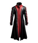 LeatherCraze Genuine Lambskin Black Leather Long Coat For Men - Real Leather Trench Coat - Black Leather Jacket For Men, Black and Red, Medium