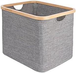 Naturoom 44L Bamboo Storage Basket | Laundry Hamper, Folding Bamboo Frame Fabric Shelf Basket With Handles, Large Cube Organizer For Bathroom, Bedroom Dirty Clothes/ Towels/ Blankets/ Toys Storage Bin