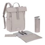 Lässig Baby Changing Backpack, Changing Bag, Backpack with Changing Mat, Pram Attachment, Bottle Holder, Sustainably Produced/GRE Rolltop Up Backpack, Taupe