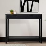 90cm Slim Console Table with 2 Drawers, Modern Black Wooden Entryway Table with Storage Shelf, Narrow Hallway Table for Living Room Furniture