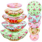 Patelai 10 Pieces Bowl Covers Reusable in 5 Size Stretch Cloth Fabric Bowl Covers Elastic Food Storage Covers Cotton Bread Bowl Covers Reusable Lids for Food, Fruits, Leftover (Floral Style)