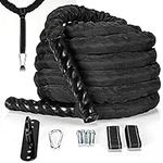 COSTWAY Battle Ropes, 35mm Exercise Undulation Rope with Rubber Grips and Anchor Strap Kit, Fitness Gym Rope for Training, Strengthen Muscle Power (15)