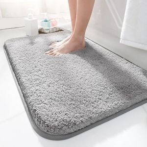 LUOJINYI Tapis de bain 50 x 80 cm, antidérapant, doux, absorbant l'eau, en microfibre, pour la salle de bain, lavable en machine, gris foncé