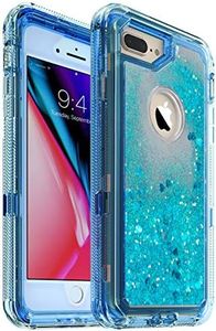 MXX Case made for iPhone 8 Plus also for iPhone 6S Plus -Glitter 3D Bling Sparkle Flowing Liquid Case Transparent Shockproof TPU Silicone Core+PC Frame Case Cover for iPhone 7 Plus/8 Plus-(Clear/Blue)